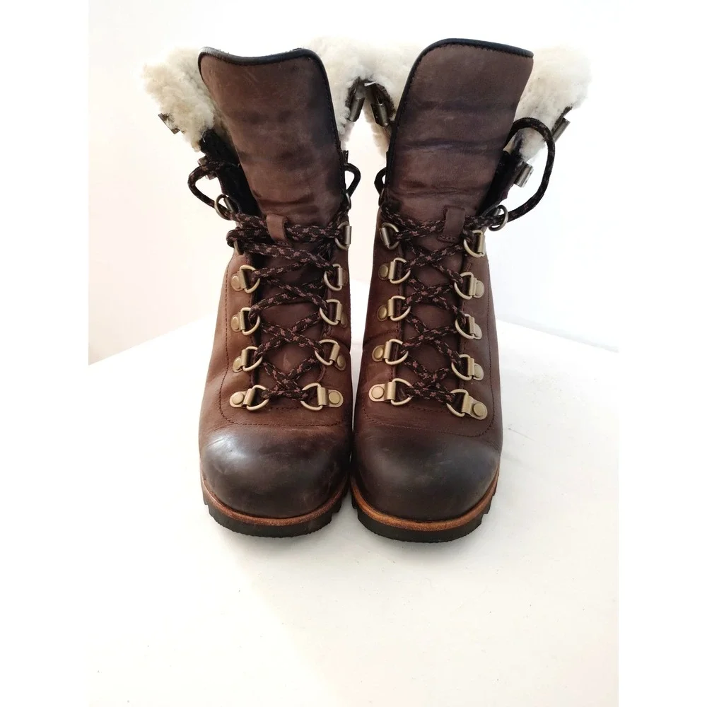 Sorel Women's 5.5 Joan of Arctic Wedge Lexie Brown Leather Fur Lined Waterproof